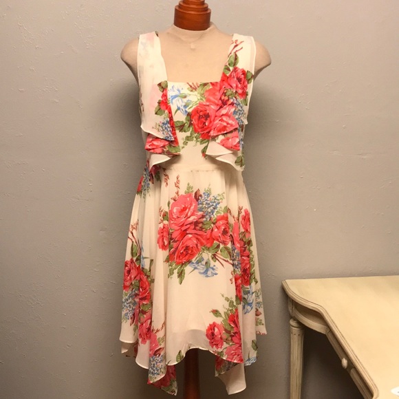 Cream Handkerchief Hem Dress